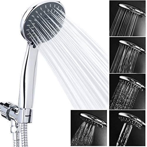 BRIOUT Silver Handheld Shower Head High Pressure 5-Settings with Hose