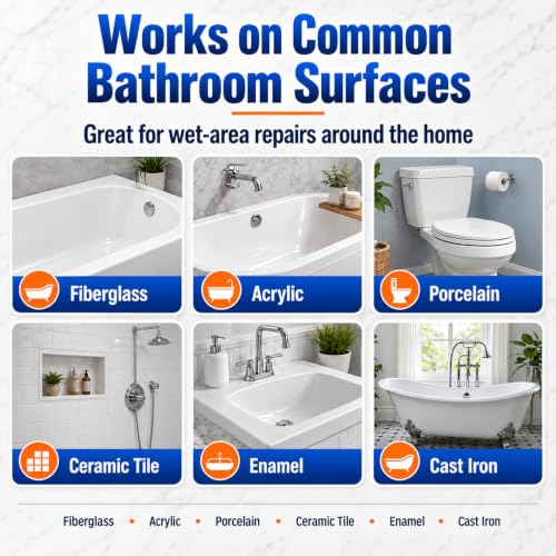 White Tub Repair Kit for Enamel, Fiberglass & Acrylic Bathtubs - DIY Fix