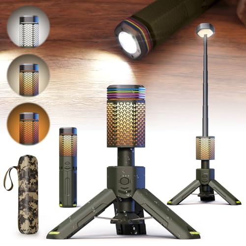 Camping-Lights-Rechargeable,Outdoor Telescopic-Collapsible-Lanterns with 2 Light Sources Mobile Lighting 10500mAh Battery Flash Light & Road Lamp for Adventure/Hiking/Camping(Military Green)