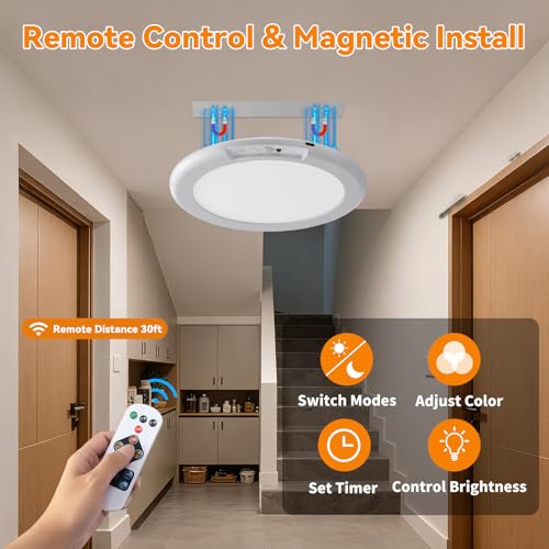 KYEKIO 2-Pack Rechargeable LED Ceiling & Shower Lights with Remote, White
