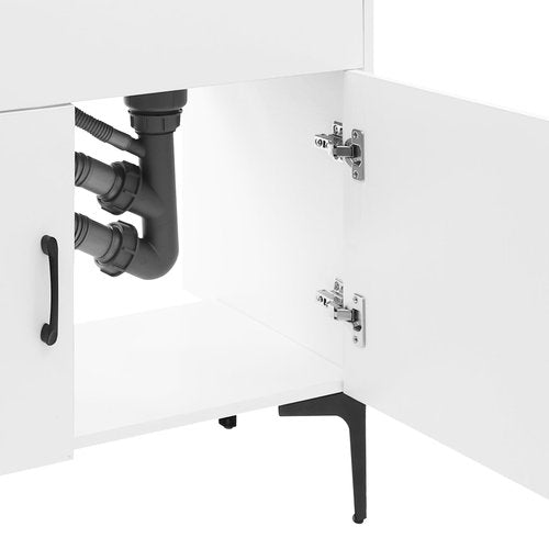 32-Inch Laundry Sink with Cabinet and Pull-Out Sprayer Faucet, Stainless Steel Utility Sink with Soap Dispenser and Drainage Basket, Cabinet with Double Bowl Sink for Laundry Room, Kitchen, Garage