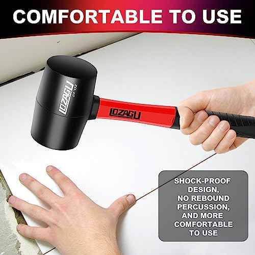 8oz Rubber Mallet Hammer, Fiberglass Handle, Rubber Mallet for Flooring, Tent Stakes, Woodworking, Camping, Soft Blow Tasks without Damage