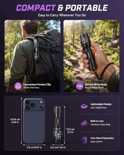 MOWETOO UV Flashlight with 395nm Black & White Light - Variation 1