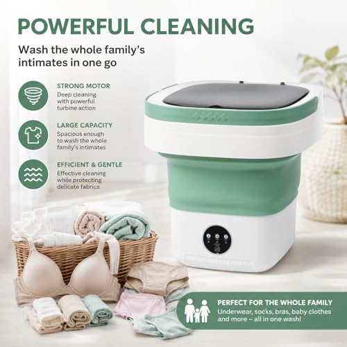 PXNTLA Green Portable Foldable 16L Mini Washing Machine with 3 Modes