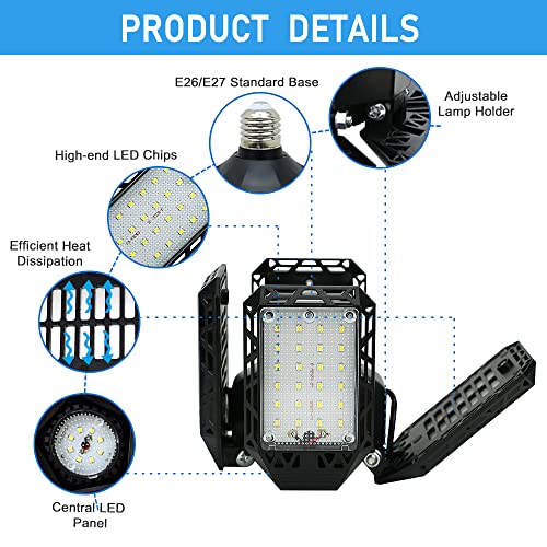 QiyuanLS 150W Deformable LED Garage Ceiling Light 4+1 Pack - 15000LM E26/E27