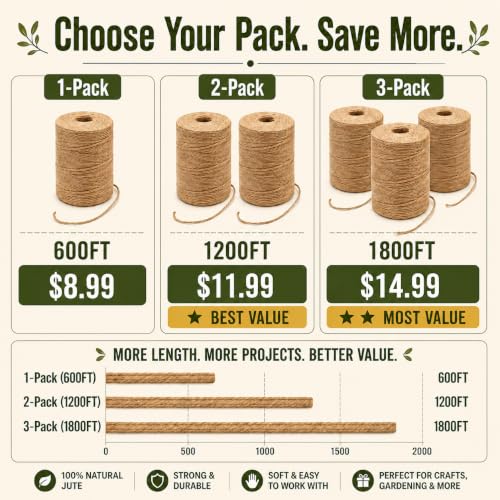 Golden Cock 2mm Natural Jute Twine Rope - 164FT Rustic Brown Craft String