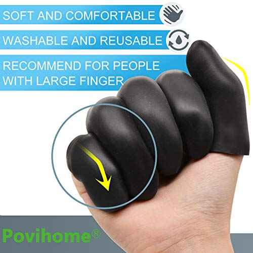 Povihome Black Finger Protectors, Finger Cots, Moisturizing Thumb and Finger Covers - New Thick Version - Elastic Cracked Finger Sleeves to Protect Cracked, Peel Finger and Other Finger Pain