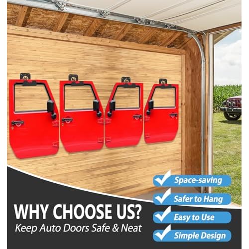 WIPHANY Tunnel Car Pattern Detachable Door Hanger with Rubber Wall Mount Door Hanger Storage Holder Bracket Rack On Garage 4 PCS