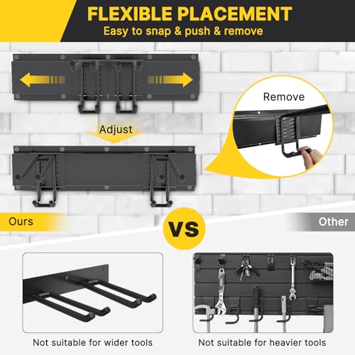 Garage Organization, Garage Tool Organizer Wall Mount with 48 inches Rails and 6 Double-layer Hooks, Tool Organizer Rack For Yard Tools, Shovel, Chair, Snowborad
