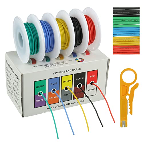 BOJACK 24 AWG Silicone Hook Up Wire Kit with Heat Shrink Tubing & Mini Stripper