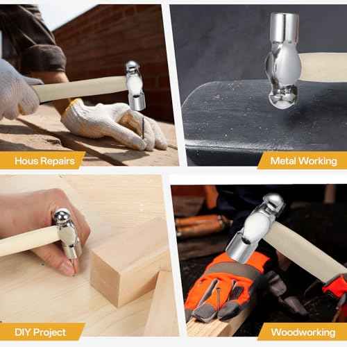 Mini Hammer with Wooden Handle, Ball Peen Hammer, Small Round Head Hammers Tool, Jewelry Making, Repairing, Carpentry, Crafting