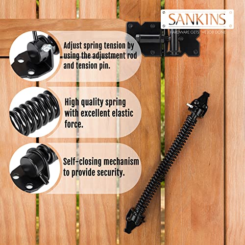 SANKINS 14-Inch Heavy Duty Adjustable Self-Closing Gate Spring - Outdoor Fence Hardware