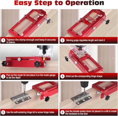 Door Hinge Hole Locator Set, 10 Inch x 5.3 2.5 Red Aluminum Alloy