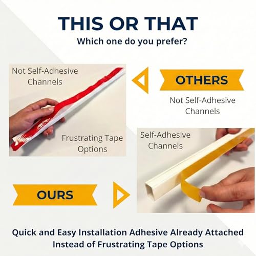 EVZA White 315-Inch Wall Cord Cover Kit for 3-4 Cables, Paintable & Self-Adhesive