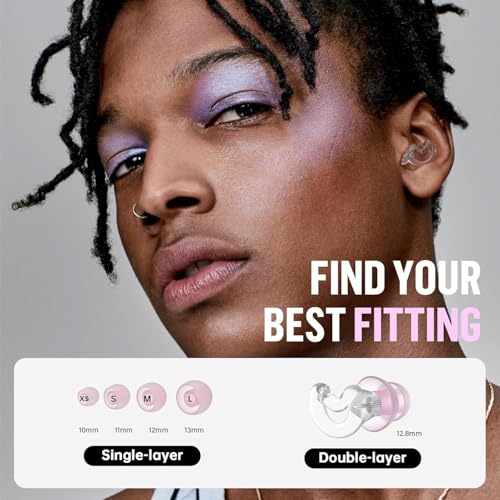 Ear Plugs for Noise Reduction Hearing Ear Protection, 33dB Reusable Earplugs for Work, Deep Focus, Travel and Noise Sensitivity,10 Ear Tips in XS/S/M/L/Double Layer