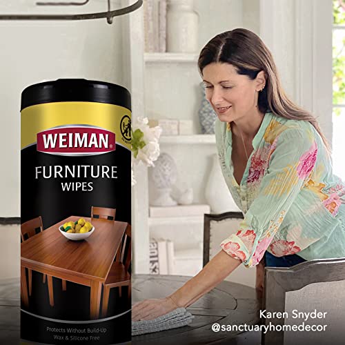 Weiman Wood Polish and Cleaning Wipes 20 Count Pack of 3 - Furniture & Cabinet Cleaner with UVX-15 Protection