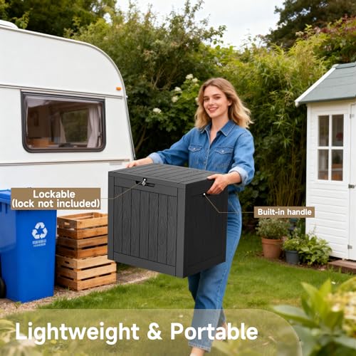 Lockable 35 Gallon Waterproof Outdoor Deck Storage Box Black - Patio Organization