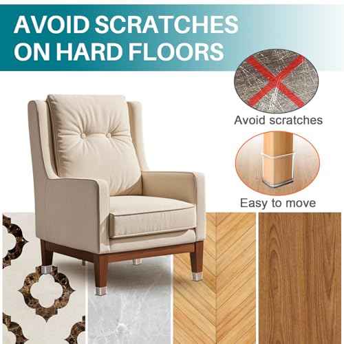 Ansible 24 Pcs Chair Leg Floor Protectors Square, Silicone Felt Furniture Leg Pads Caps Covers for Hardwood Floors (Fit:1-1/16" to 1-5/8")