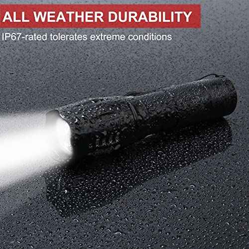 COSOOS LED Flashlight with Holster, Bright Tactical Flashlight High Lumen, Zoomable 5-Mode Portable Waterproof Flash Light for Emergency, Hiking, Outdoor Camping Gear Accessories, No Battery