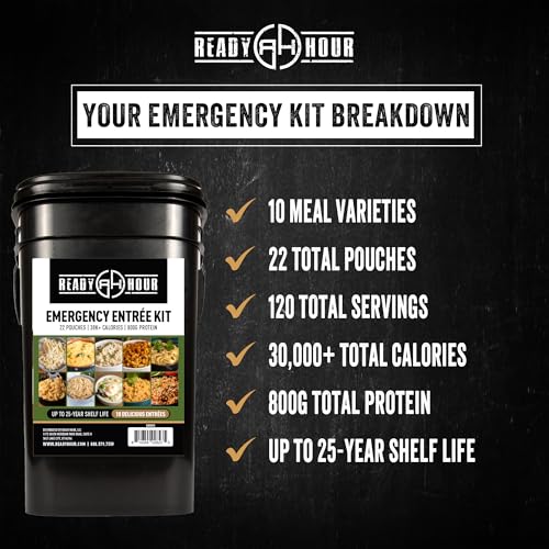 Ready Hour 120 Servings Emergency Freeze-Dried Food Supply - Long Shelf Life Survival Meals for Disaster & Outdoor Use