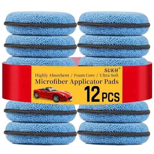 Sukh 12 Pack Microfiber Foam Car Wax Applicator Pad - Foam Applicator Pads Detailing Round 4.72 inch Polishing Sponges for Car Wax Applicator Pad Round Blue