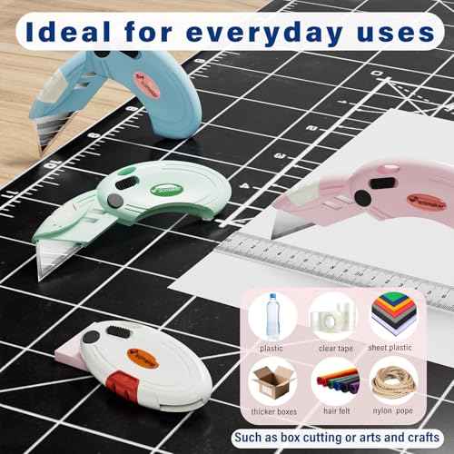 4 Pack Folding Utility Knife with 10 Extra Blades,Box Cutters with Button Lock Mechanism,Razor Knife for Home,Office and Warehouse,4 Colors.