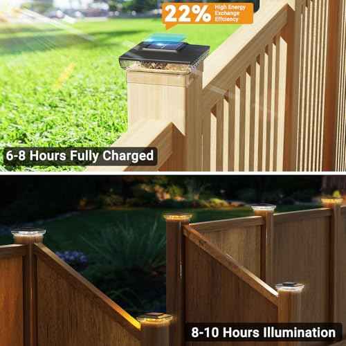 btfarm 8 Pack Solar Post Cap Lights Outdoor, 2 Color Modes 16 LED Fence Post Lights Fit 4x4 3.5x3.5 Wooden/Vinyl, Bright Waterproof Solar Powered Deck Lighting Outside for Patio Porch Garden, Black