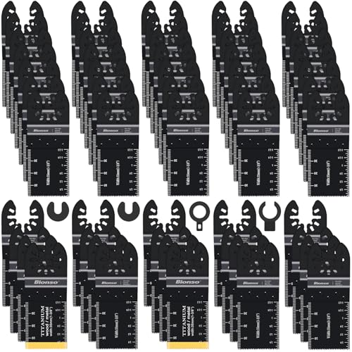 Bionso 55PCS Oscillating Saw Blades Kit - Universal Titanium Multi-Tool Blades for Wood, Metal, Plastic, 55 Pieces