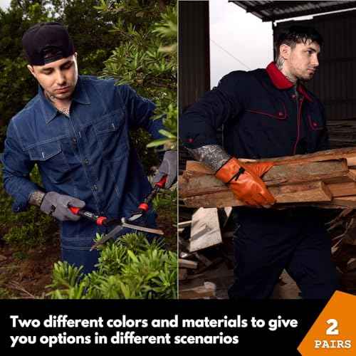 2 Pairs Leather Work Gloves for Men or Women, Non-fading Cowhide, for GardeningConstruction, Welding, Yardwork, driver