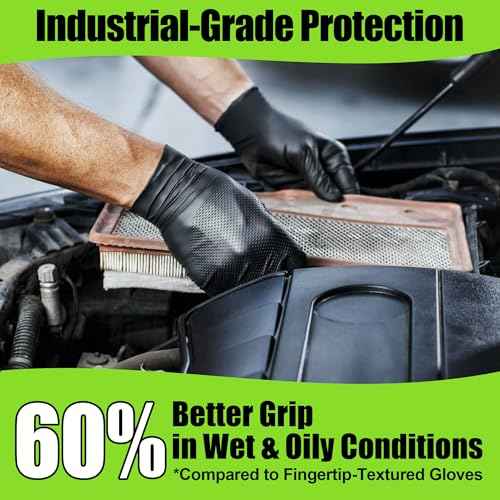 TREEGO 10 Mil Black Nitrile Gloves Large, Heavy Duty Disposable, Raised Diamond Texture, Latex-Free Rubber Gloves for Mechanics, Janitorial, BBQ, DIY