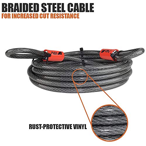 BV Heavy-Duty 15FT Braided Steel Security Cable with Loops - Weatherproof & Cut-Resistant