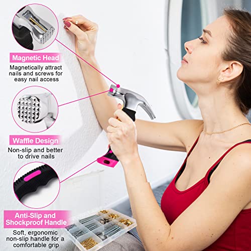 TOYIEW 315pcs Picture Hanging Kit with Hooks Nails & Pink Hammer - Home Decor