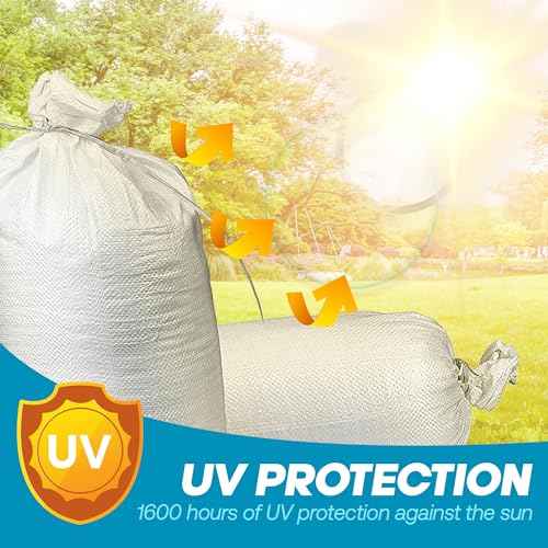 Sand bags with Ties 14" x 26" (Pack of 10) - Sand bags for Flooding, Woven Polypropylene Sandbags, 50 lbs Capacity, 14x26 inches, White