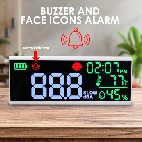 DANOPLUS 13-Inch Decibel Meter with Time Temp Humidity Wall/Desktop Display