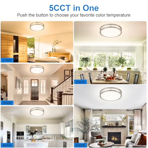 DINGLILIGHTING 13 Inch Nickel Flush Mount LED Ceiling Light 5CCT Dimmable Fixture