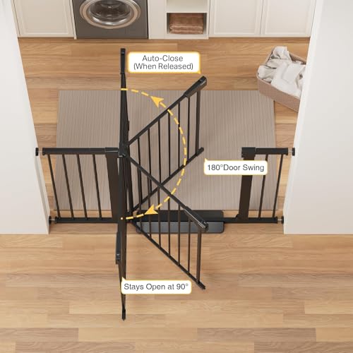 Cumbor 30-48 Inch Baby Gate for Stairs & Doors, Auto-Close, Black