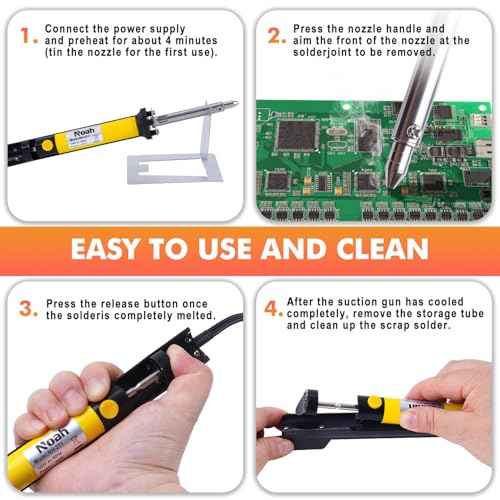 Noah 2-in-1 Desoldering Soldering Iron Solder Sucker Desoldering Pump, Solder Sucker & Iron, Portable Desoldering Tool for Precision Solder Removal,Black