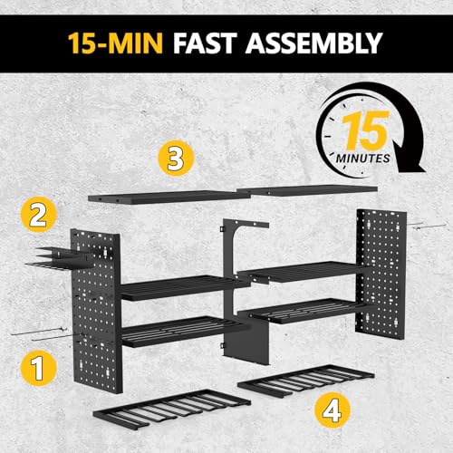 Large Power Tool Organizer Wall Mount, 4 Layer Garage Storage Cordless Tool Organizer with 8 Drills Holder, Heavy Duty Premium Metal Load 400 lbs, Ideal Garage Organization Gifts for Men