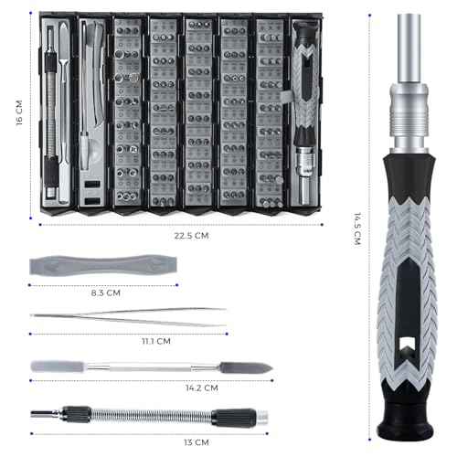 Mini Screwdriver Set 126 Magnetic CR-V Bits with Mechanical Reel Design, Ergonomic Anti-Slip Handle, Precision Tools for Laptops, Phones, Game Consoles, Watches, and Electronics