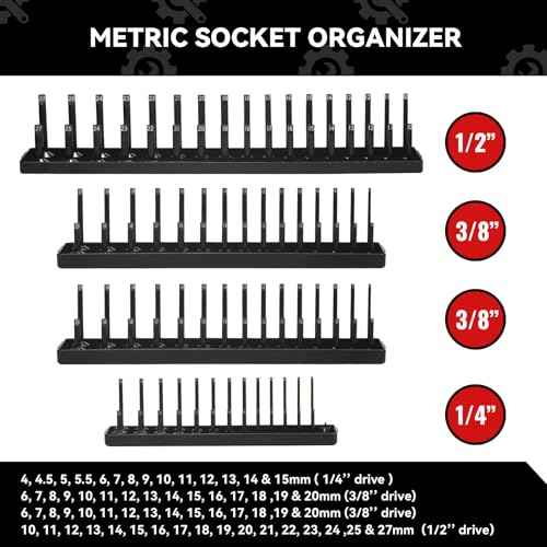 8PCS Socket Organizer Tray Set,SAE & Metric Socket Trays, 2PCS 1/4", 4PCS 3/8", 2PCS 1/2" Drive Deep and Shallow Socket Holders for Toolboxes (8pcs socket organizer£©