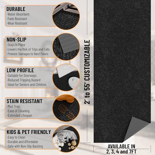 Ottomanson Waterproof Runner Rug 2’x6’ Black Non-Slip Indoor Outdoor Door Mat