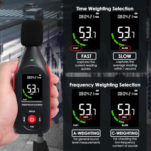 Landtek Decibel Meter with Data Logging and 3-Color Alarm Display