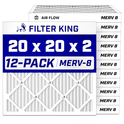 Filter King 20x20x2 MERV 8 Air Filter 12-Pack for AC & Furnace, Easy Install