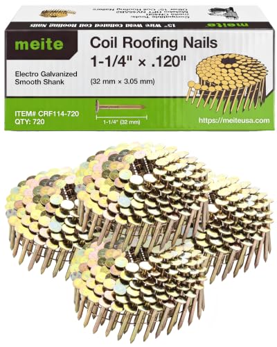 Meite Coil Roofing Nails 1-1/4 Inch 15 Degree Wire Collated Pack of 720