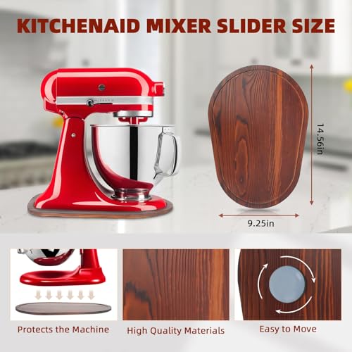 GIASSVIO Pine Wood Mixer Slider for KitchenAid 5.5-8 Qt Stand Mixers (Brown) – Countertop Caddy & Sliding Mat