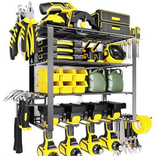 4 Layers Power Tool Organizer Wall Mount for Fathers Dad,4 Cordless Drill HolderGarage Organization Heavy Duty Metal Loads 200LBS, Garage Shelving for Tool Storage, Tool rack for Men