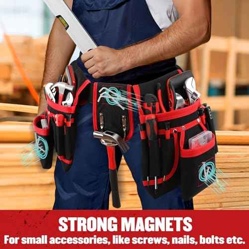 Tool Belt, Magnetic Tool Pouch with 26 Pocket Tool Belts for Men, Heavy Duty Adjustable Tool Pouch Bag, Detachable Utility Belt Tool Bags for Electrician, Carpenter, Construction