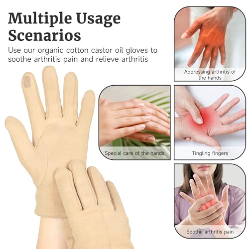 2 Pcs Castor Oil Pack Wrap for Hands, Organic Castor Oil Wrap Castor Oil Gloves for Wrist Arthritis and Carpal Tunnel Khaki(Oil are Not Include)