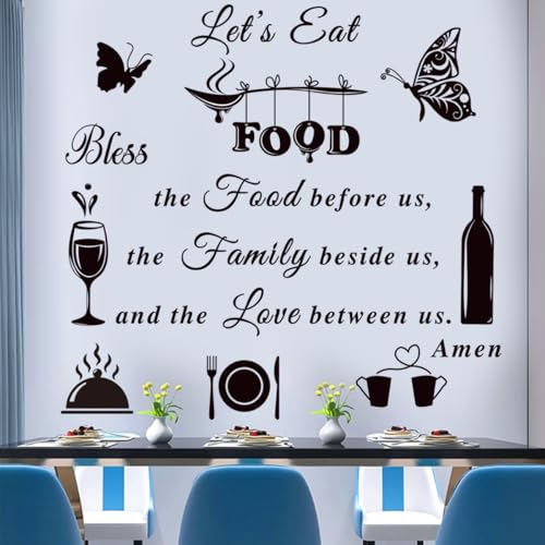 Kitchen Wall Decals Dinner Meal Prayer Inspirational Decal Vinyl Quotes Bless The Food Before Us Sign Stickers for Dining Room Home Restaurant