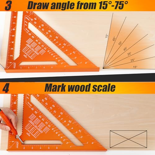 Matework 12-Inch Carpenter Square / Rafter Square for Woodworking, Aluminum